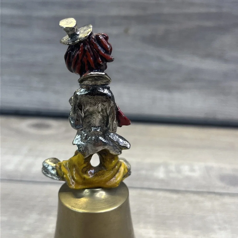 Clown Hand Bell Hand painted Solid Brass Base Playing Accordion Circus Vintage